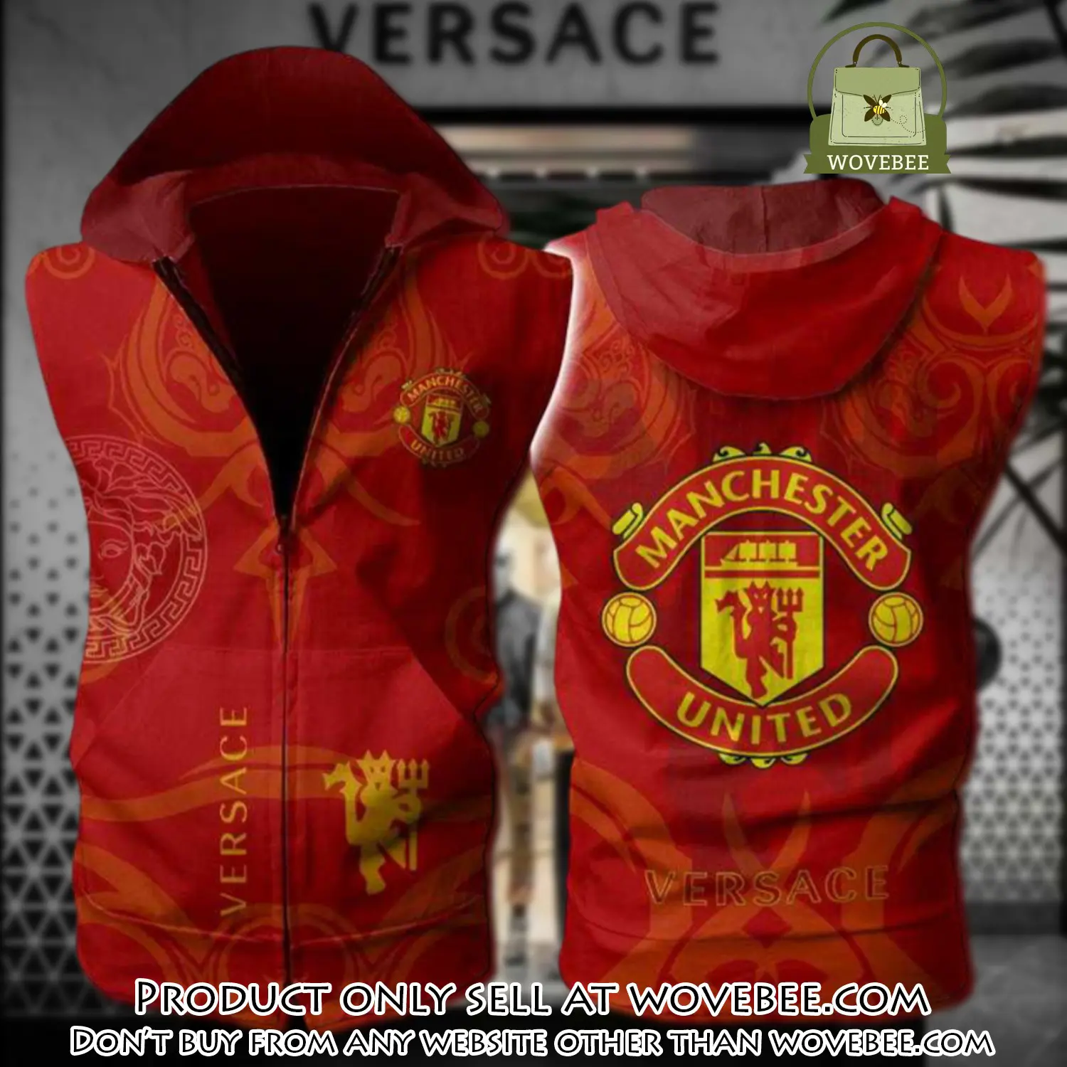 Gianni versace manchester united unisex sleeveless zip up hoodie luxury for men women szh002 wvb0526818